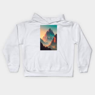 Mountain Range at Sunset - Majestic Red & Blue Lights Anime Landscape Kids Hoodie